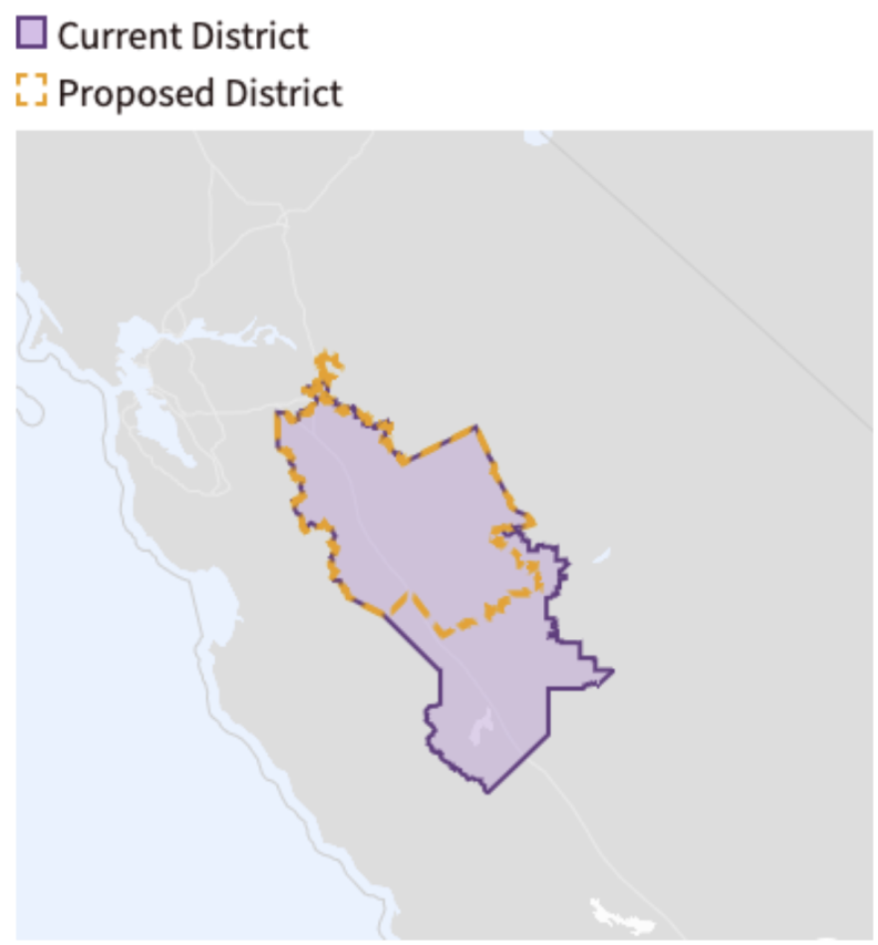 Map shows current and proposed district boundary.
