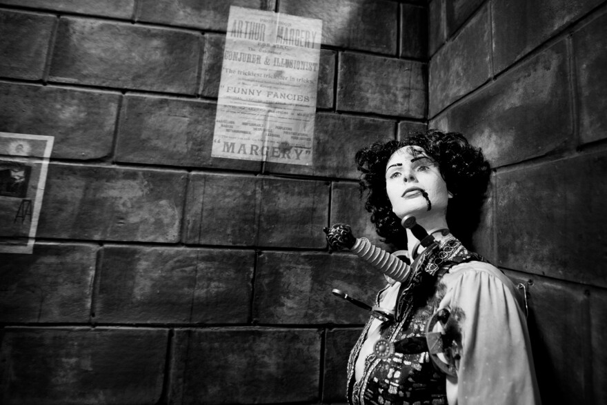 Each room in the Black Magic maze has a different theme – knife throwing, a blind magician doing magic tricks with eyeballs, and a haunted prop room.