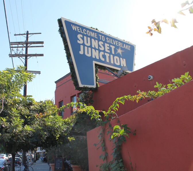 File: The Sunset Junction sign in Silver Lake.