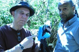 FOLAR's Lewis MacAdams and Brian Watt with some of the trash you can find in the LA River.