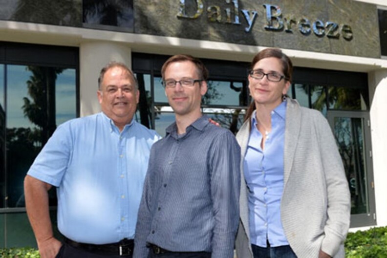 From left: The Daily Breeze City Editor Frank Suraci,  Rob Kuznia and Rebecca Kimitch