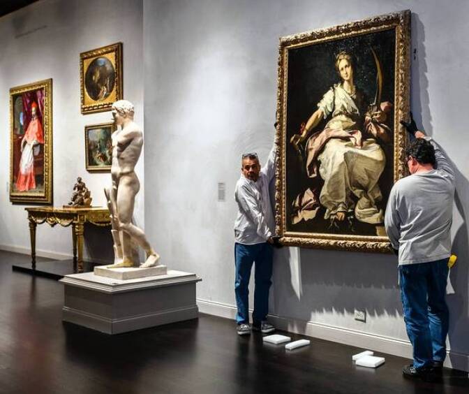 Five years after a Nazi-looted Italian Baroque masterpiece turned up on the art market, first in Vienna and then in Milan, the painting has been returned to its Los Angeles owner. w/image of the art. The life-size figure of St. Catherine of Alexandria, painted in Genoa around 1615 by Bernardo Strozzi, was installed Monday in the third floor galleries for European art at the Los Angeles County Museum of Art. The painting, valued at between $2.5 million and $3 million, is a promised gift to the museum, where it vaults to the top tier of 22 Italian Baroque paintings in LACMA's collection. It is highly unusual for a painting plundered from a private party to directly enter a museum collection, rather than for it to be sold to settle claims from multiple heirs. The restitution of the Strozzi was made to the original owner's sole heir, who is making the gift.  