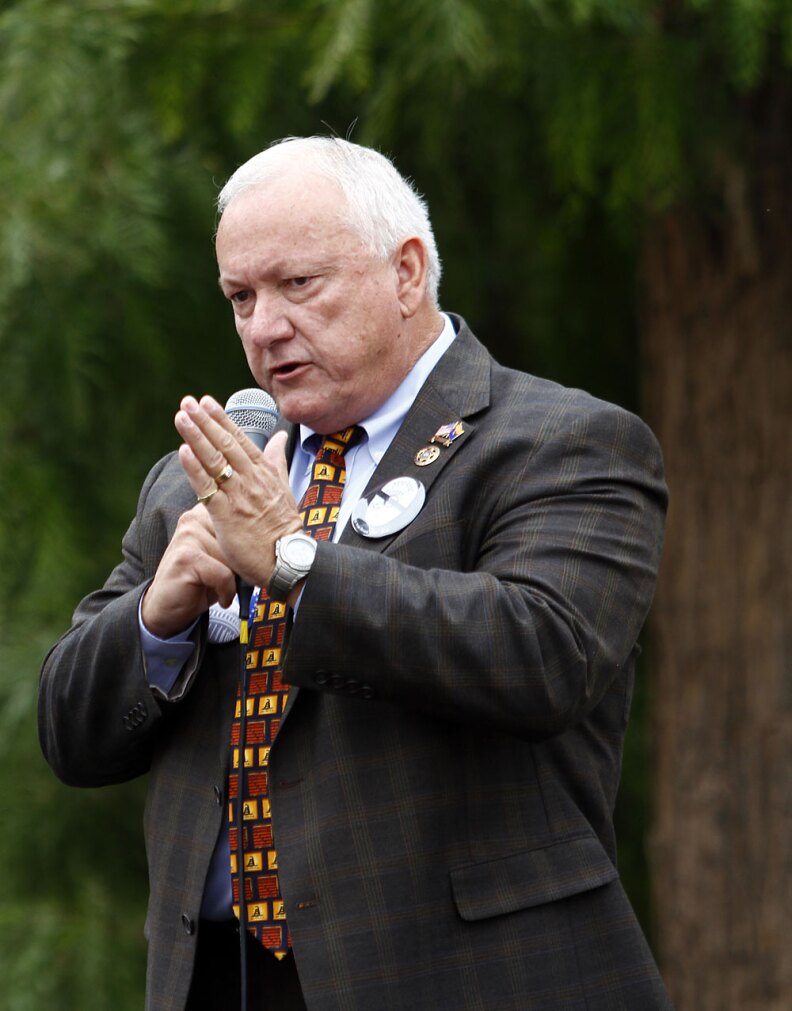 Arizona state Sen. Russell Pearce, pictured here at Tea Party rally on Oct. 22, was instrumental in drafting the state's immigration law. He also sits on a American Legislative Exchange Council (ALEC) task force, a group that helped shape the law.