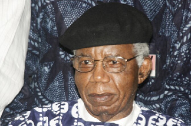 Nigerian writer, 70, Chinua Achebe is pictured on January 19, 2009 during a welcoming ceremony at Nnamdi Azikiwe International Airport in Abuja upon his return to Nigeria for the first time in over 10 years.