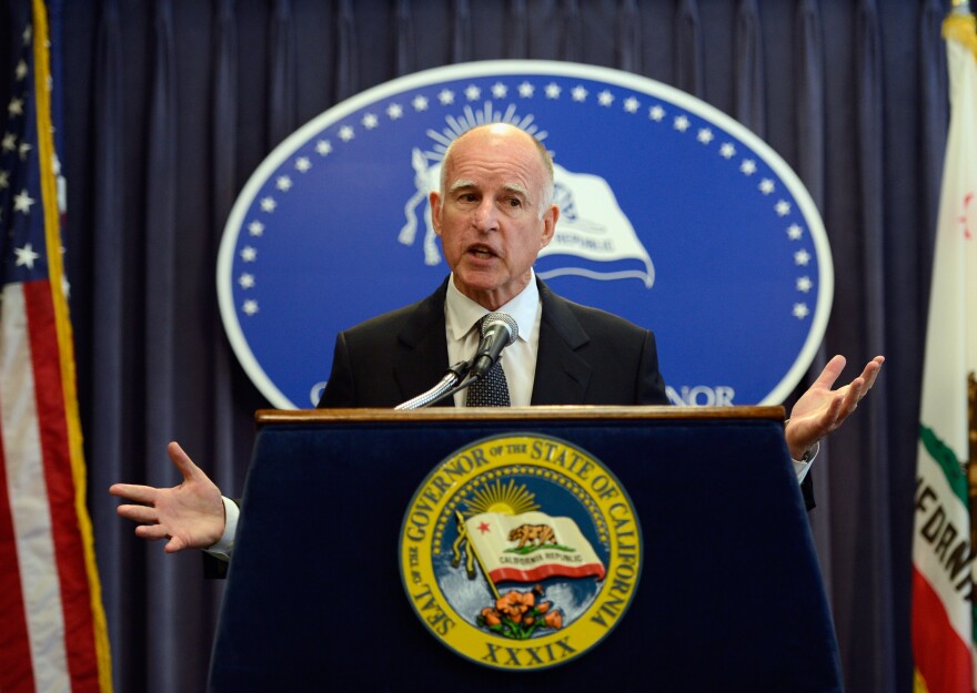 LOS ANGELES, CA - AUGUST 28:  California Gov. Jerry Brown discusses pension reform during a news conference on August 28, 2012 in Los Angeles, California. Brown unveiled what he called "sweeping" pension reforms that cap benefits, boost the retirement age, prevent abusive practices such as "spiking" and require new state employees to pay at least half their pension costs.  (Photo by Kevork Djansezian/Getty Images)
