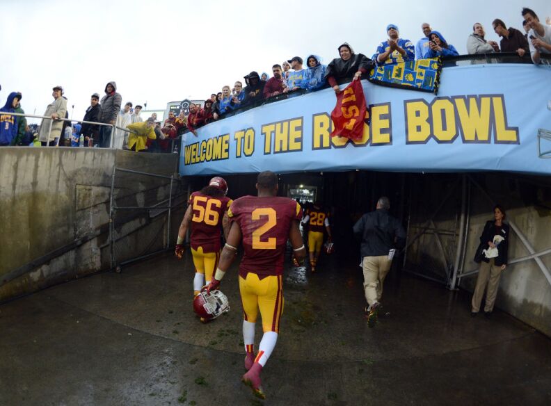 Robert Woods #2 of the USC Trojans leaves the field after losing to the UCLA Bruins 38-28 at Rose Bowl on November 17, 2012 in Pasadena, California. 