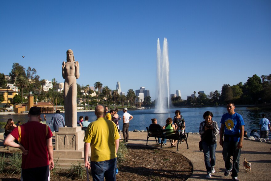 Crowds flocked to Echo Park Lake for its reopening on June 15, 2013.