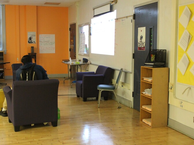 Couches allow students at the Design + Media Arts Academy to relax as they complete their assignments. 