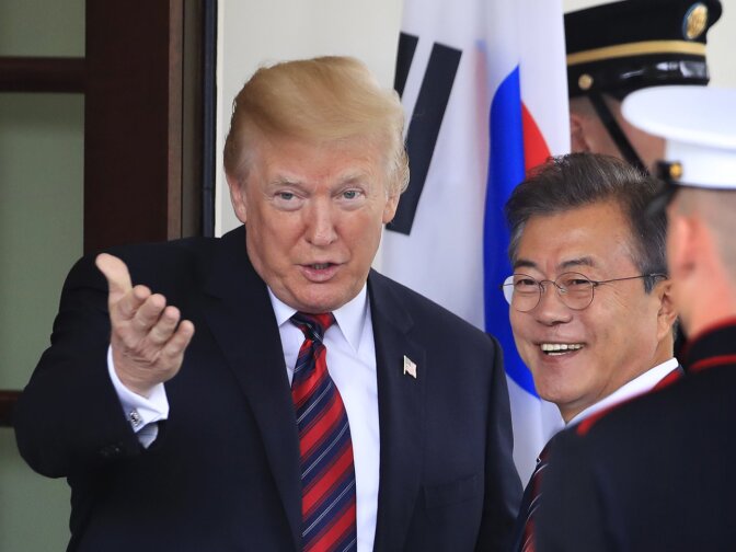 President Donald Trump welcomes South Korean President Moon Jae-in to the White House in Washington on Tuesday ahead of a planned summit with North Korean leader Kim Jong Un.
