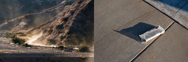 Left: Developers have shown interest in building housing tracts in areas of Cleveland National Forest. Right: A newspaper sits on a driveway in a housing development in Rancho Santa Margarita.