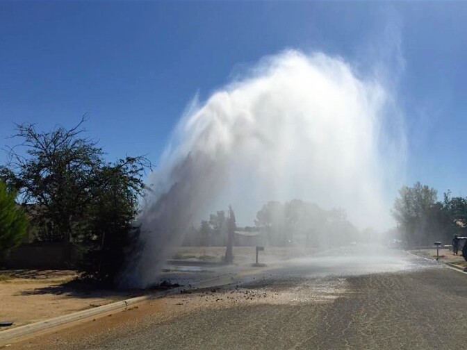 One of the many dramatic water line breaks in California City.