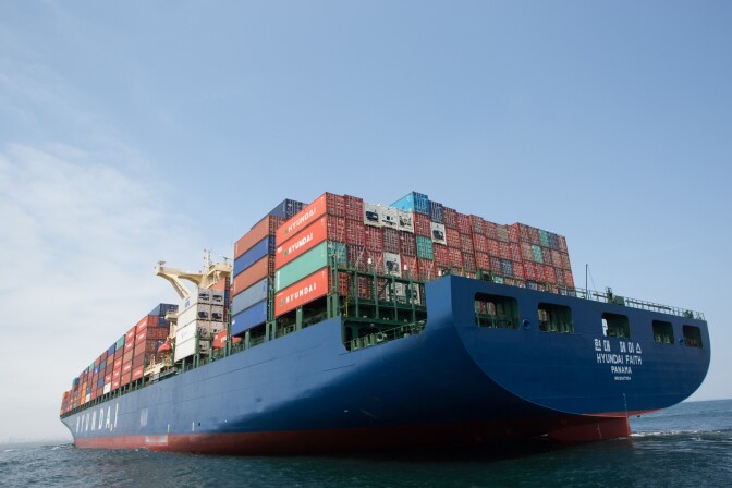 Port Pilot Brett McDaniel gets onto large cargo ships like the Hyundai Faith to direct them into The Port of Los Angeles.