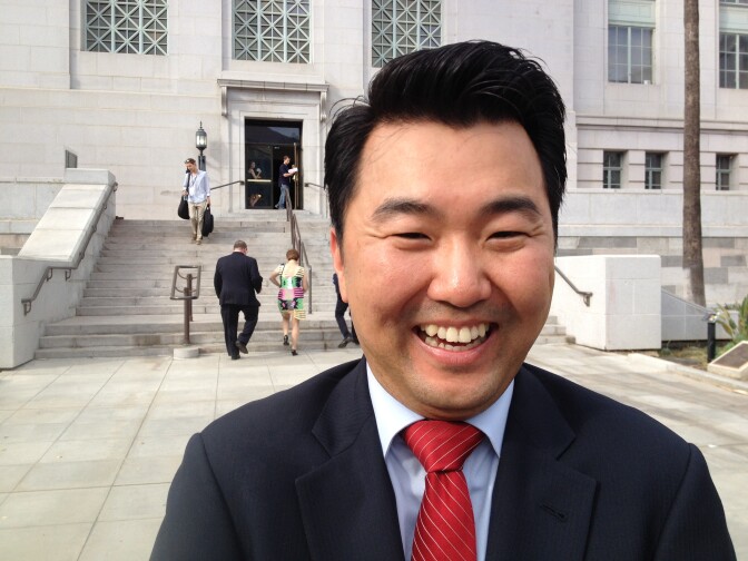 David Ryu after his swearing in as the first Korean American Los Angeles City Council member and only the second Asian American to serve on the council, Sunday, June 28, 2015.