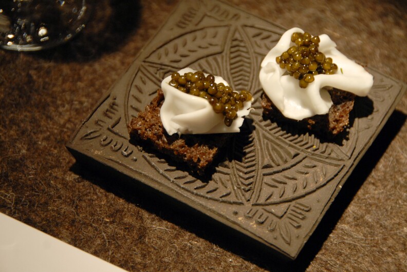 Caviar on homemade black bread.