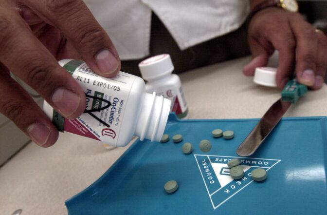 The prescription medicine OxyContin is displayed August 21, 2001 at a Walgreens drugstore in Brookline, MA. The powerful painkiller, manufactured to relieve the pain of seriously ill people, is being used by some addicts to achieve a high similar to a heroin rush.