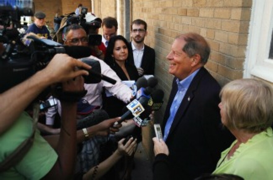 Republican Bob Turner, winner of the special election for New York's heavily Democratic 9th District, speaks with the media at a polling station on September 13, 2011 in New York City.