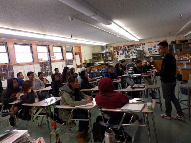 Abraham Lincoln High School teacher Winnie Kwan's environmental science class learned to use air monitoring devices to track pollution near their school.