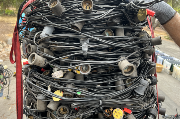 A large bundle of lights without bulbs.