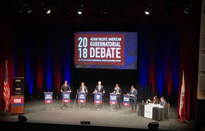 An empty lectern for gubernatorial candidate Gavin Newsom made clear what the organizers of the Asian Pacific Islander debate on Friday in Pasadena thought of his absence.