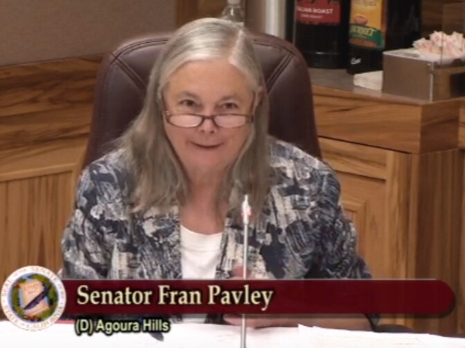 Sen. Fran Pavley questions local utility executives at a hearing of the Energy, Utilities and Communications Committee May 10, 2015