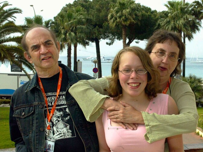 Harvey Pekar poses with his wife, Joyce Brabner, and their foster daughter, Danielle, in an unlikely spot: Cannes, where the film version of <em>American Splendor</em> was shown in 2003.