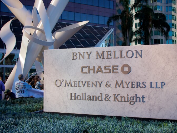 The BNY Mellon bank was the site of today's Occupy LA press conference and protest over home foreclosures.