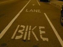 A bike lane on Avenue 50 in Los Angeles, California.