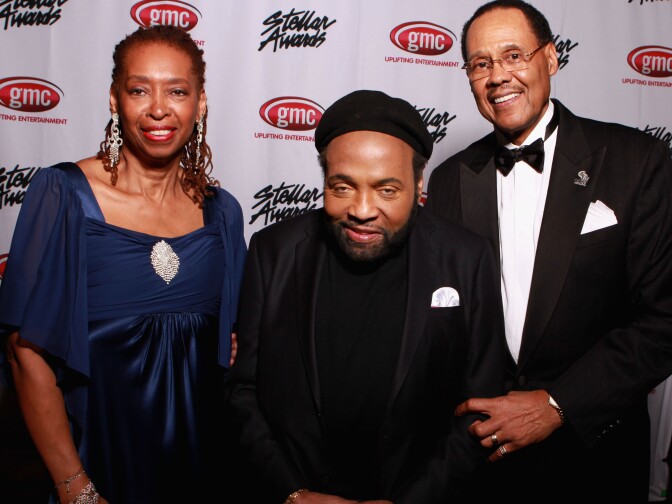 NASHVILLE, TN - JANUARY 19:  Sandra Crouch, Andrae Crouch, and Central City Productions President & CEO Don Jackson attend the 28th Annual Stellar Awards at Grand Ole Opry House on January 19, 2013 in Nashville, Tennessee.  (Photo by Royce DeGrie/Getty Images for GMC TV)