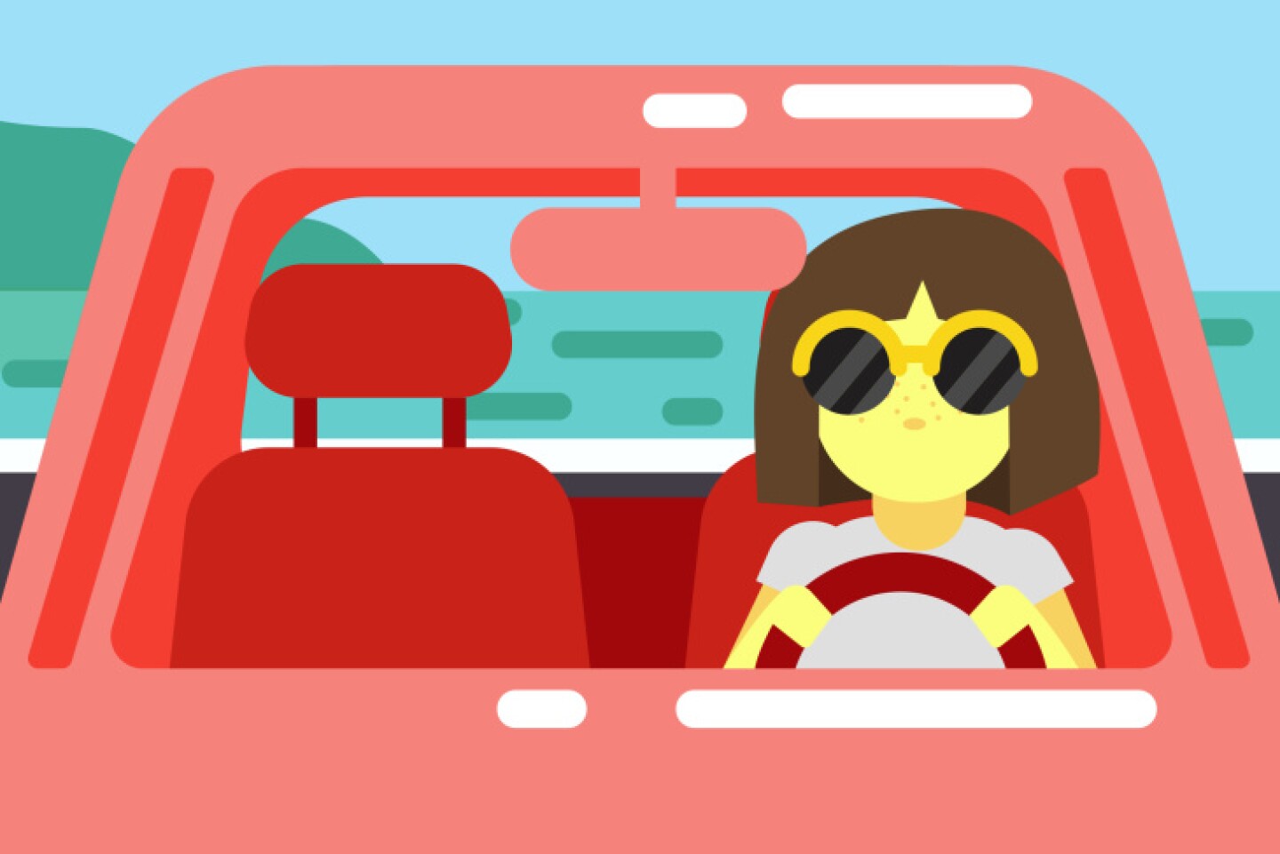 Woman driving a car illustration