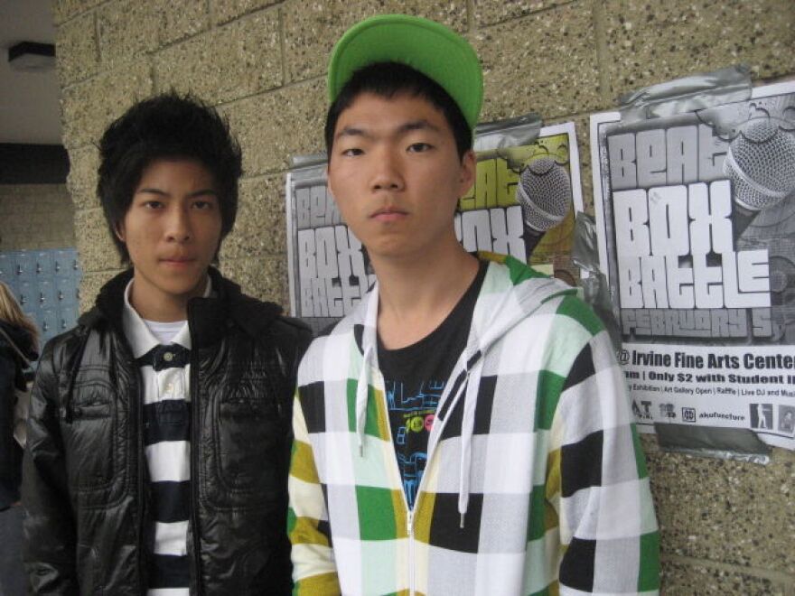 Eric Liu, left, and Moonsoo Jo are students at University High School in Irvine who want to put the city on the beatbox map.