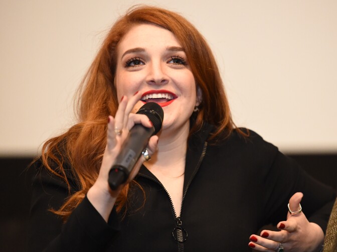 Actress Jenny Jaffe answers audience questions at the "Punk's Dead: SLC Punk 2" premiere event at Megaplex Theaters on February 11, 2016 in Salt Lake City, Utah.
