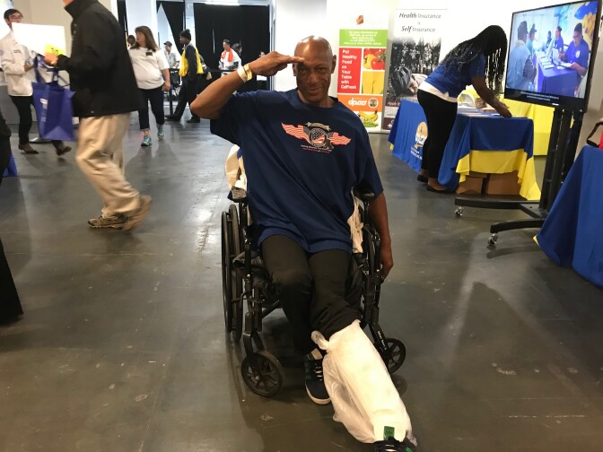 Darryl Edwards says he's a homeless Vietnam Vet. He attended day one of CareHarbor's free clinic. 