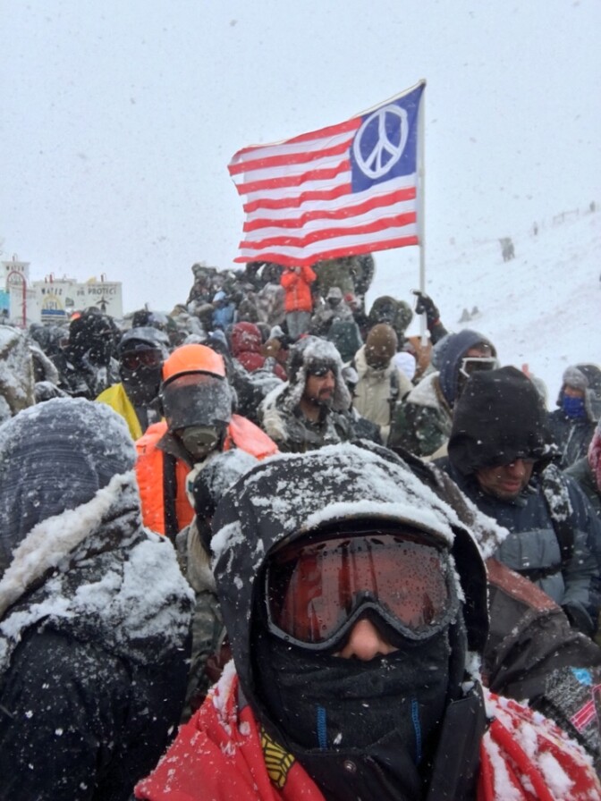 Southern California resident Anderson Gould and other military veterans at the Standing Rock protest in North Dakota. (December 2016)
