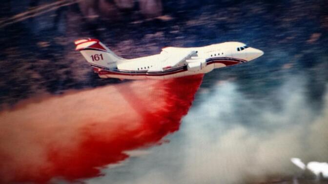 One of two airtankers deployed to fight a blaze near the California Poppy Reserve in Lancaster.
