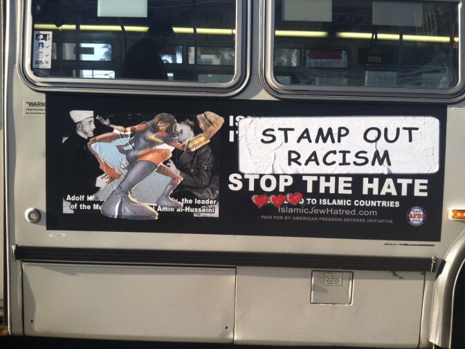 An image of Kamala Kahn, or Ms. Marvel, was pasted over anti-Islamic bus ads in San Francisco. 