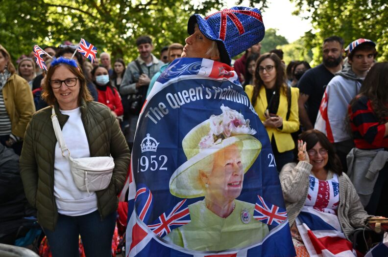 Spectators line the Mall as they wait for the Trooping the Color ceremony.