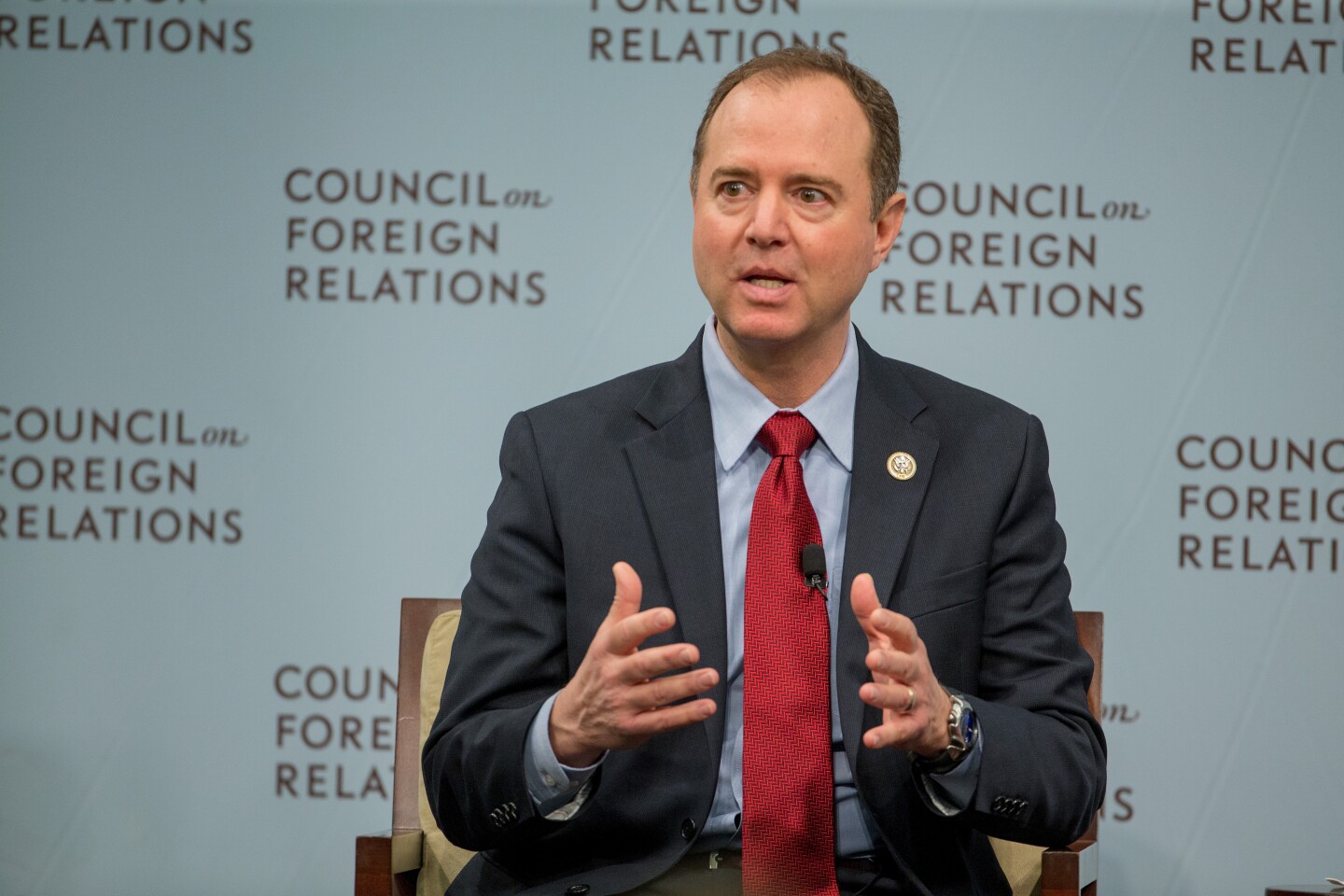 WASHINGTON, DC - FEBRUARY 16: House Intelligence Ranking Member Adam Schiff (D-CA) speaks at the Council On Foreign Relations with Andrea Mitchell, Chief Foreign Affairs Correspondent at NBC News on February 16, 2018 in Washington, DC.  (Photo by Tasos Katopodis/Getty Images)