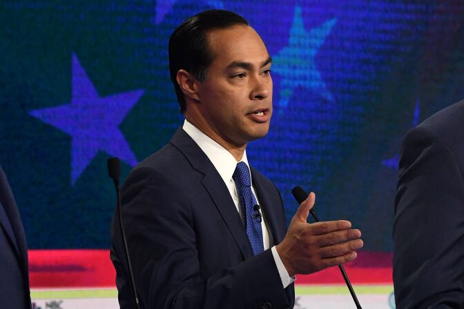 Democratic presidential hopeful former Housing and Urban Development Secretary Julian Castro speaks during the first night of the Democratic presidential primary debate hosted by NBC News at the Adrienne Arsht Center for the Performing Arts in Miami, Florida, on June 26, 2019. (Photo by JIM WATSON / AFP)        (Photo credit should read JIM WATSON/AFP/Getty Images)