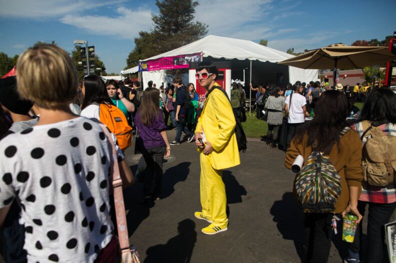 Billy Dixon dresses as Korean pop star Yoo Jae Suk for the cosplay competition at the KCON convention in Irvine, Calif. Dixon has traveled three times in the last year to California for Korean pop events.