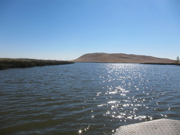 Setting out on a boat on Montezuma Slough in the Suisun Marsh.  
