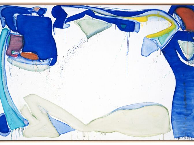 Sam Francis, Mantis, ca. 1960-61. Oil on canvas, 52 x 78 inches. The Museum of Contemporary Art, Los Angeles; Gift of the artist and Sam Francis Art Museum, Inc., 93.31. 