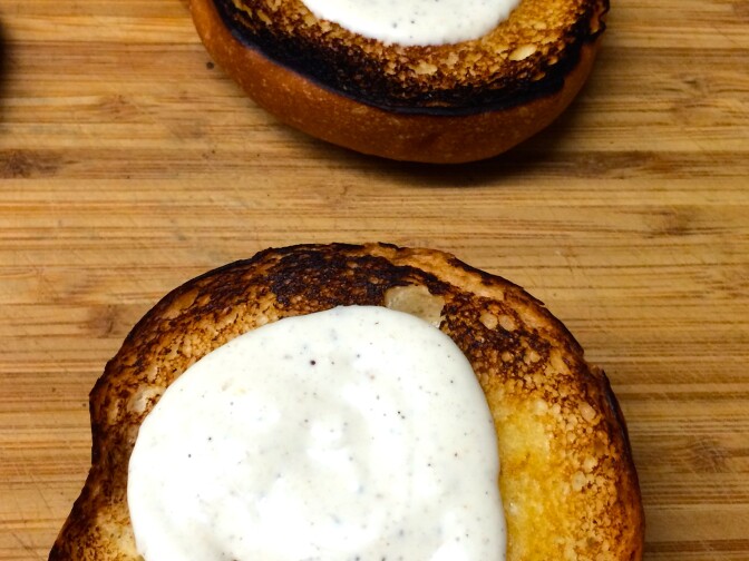 Toasted brioche buns with home made aioli.