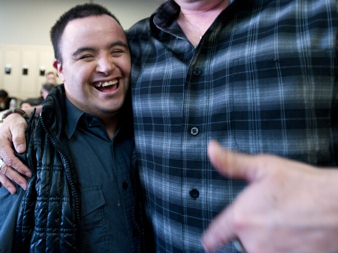 Lupe Velasco spends time with music director and producer Joe Seabe during lunch break on April 8. Seabe does all the recording and mixing of tracks. Tickets to "Recovered" include a CD soundtrack of each song in the performance.