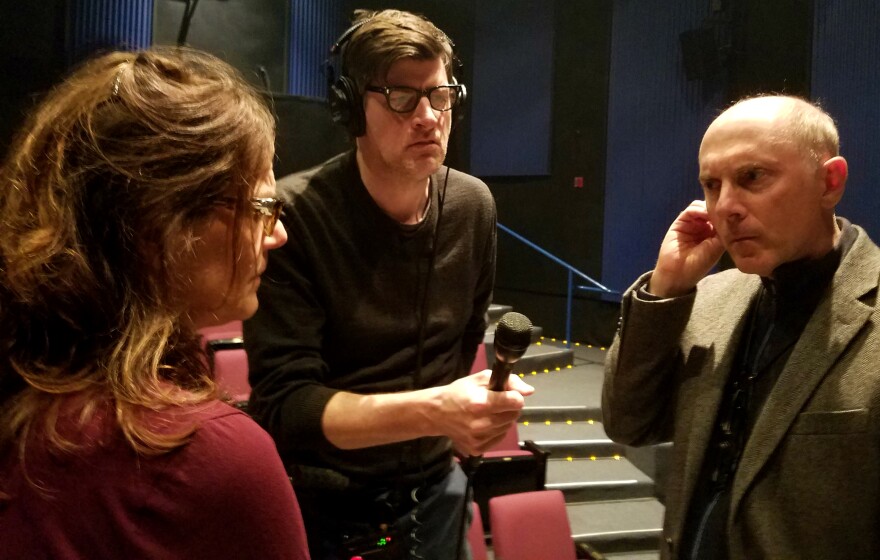 John Rabe records Deb Lacusta and Dan Castellaneta reading from Castellaneta's new play "For Piano and Harpo," at the Falcon Theatre in Burbank.