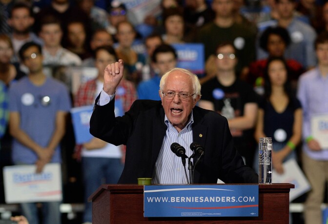 BOSTON, MA - OCTOBER 3: Democratic Presidential candidate Bernie Sanders speaks during a rally at the Boston Convention and Exhibition Center October 3, 2015 in Boston, Massachusetts. Thousands of people attended the rally, one of the biggest in recent state history for a politician. (Photo by Darren McCollester/Getty Images)