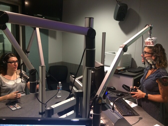 Sara Schaefer, left, joins Take Two host Alex Cohen, right, in studio.