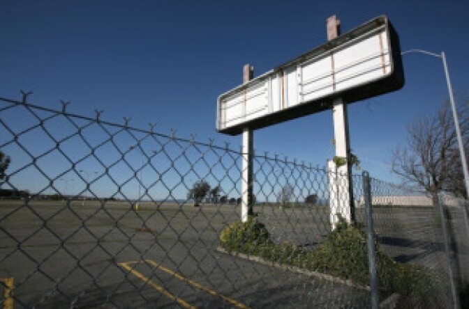 A parking lot is seen empty at an out-of-business store in Vallejo, California.