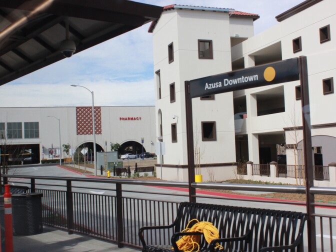 The new Azusa Downtown station, one of two new stations in Azusa on the Gold Line extension.