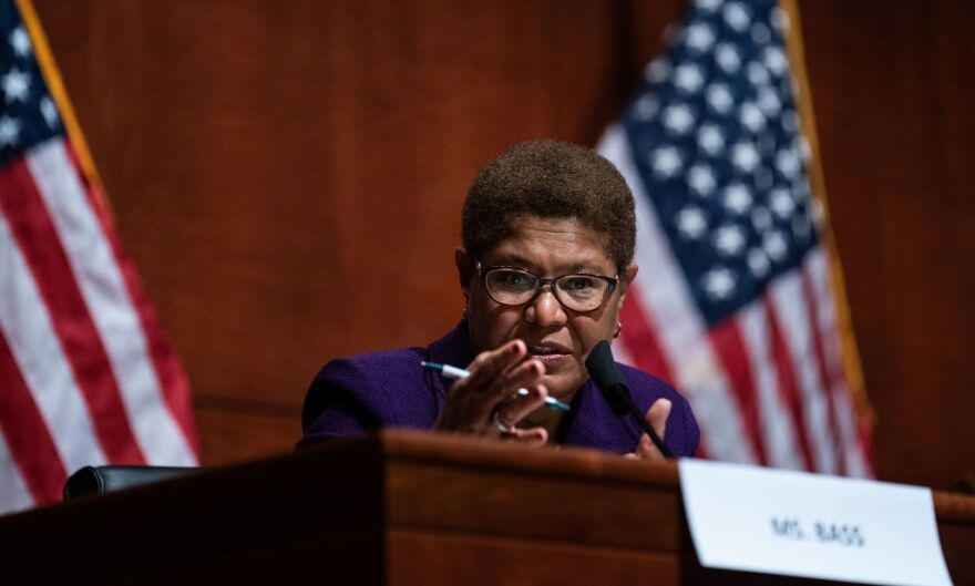 Rep. Karen Bass (D-CA) speaks during a House Judiciary Committee at a hearing on police accountability on Capitol Hill in Washington, DC on June 10, 2020. - The brother of George Floyd, whose killing by police sparked worldwide protests against racism, made an emotional plea to the US Congress Wednesday to "stop the pain" and pass reforms that reduce police brutality. (Photo by Erin Schaff / POOL / AFP) (Photo by ERIN SCHAFF/POOL/AFP via Getty Images)
