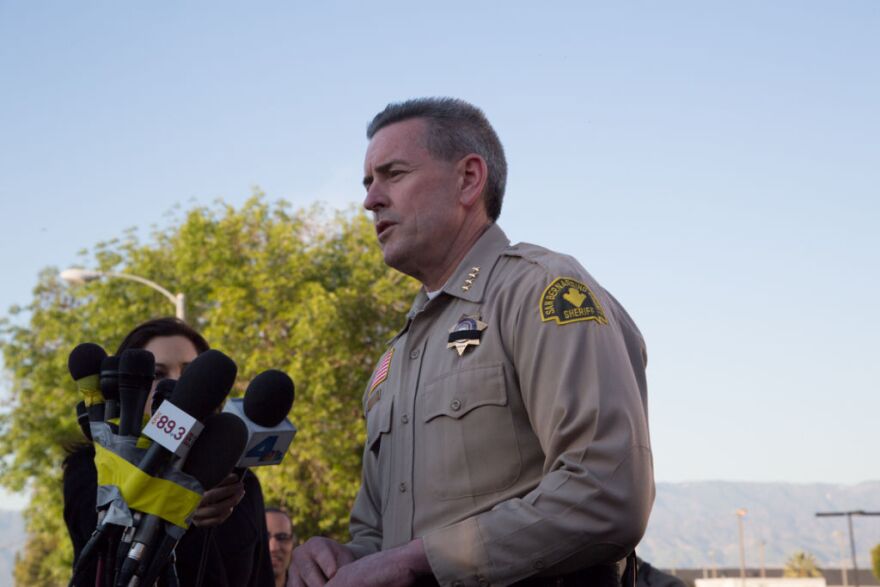 San Bernardino Sheriff John McMahon informs the press about the death of one San Bernardino Sheriff's Deputy. The other Sheriff's Deputy involved in the shooting is in surgery.